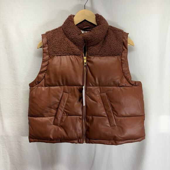 Maurice's Faux Leather Sherpa Puffer Vest - Size Large - Picture 1 of 13